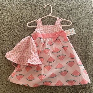 Watermelon print dress with sun hat for toddler
